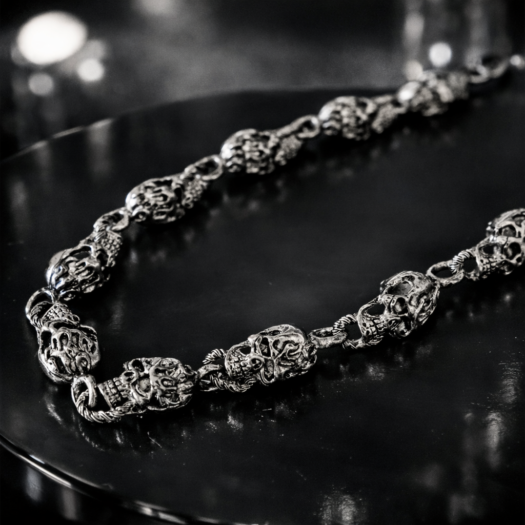 Flame Silver Skull Wallet Chain
