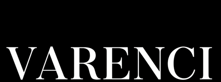White 'VARENCI' logo on a black background