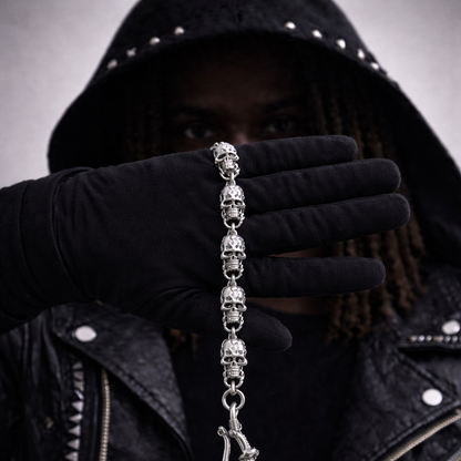 Flame Silver Skull Wallet Chain