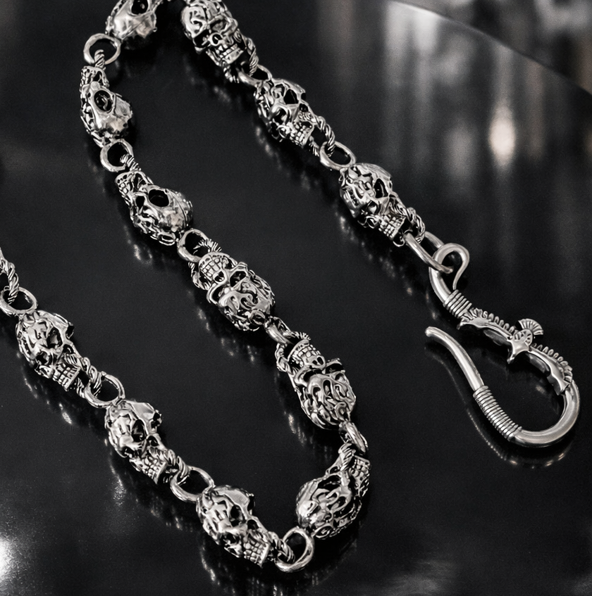 Flame Silver Skull Wallet Chain